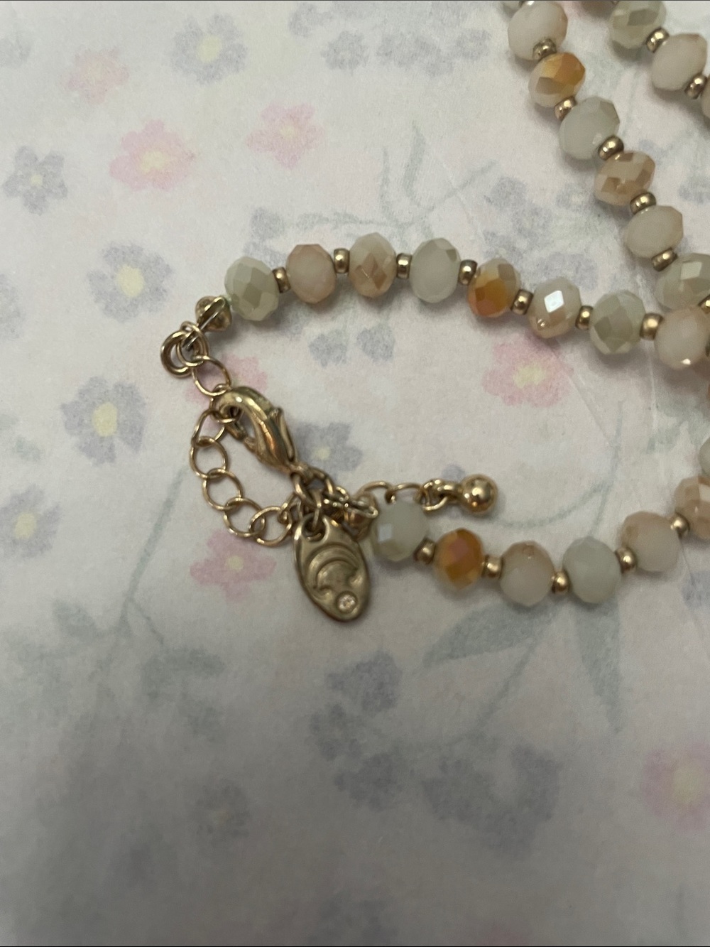 Beaded Tassel Pendant Necklace in Beige and Gold - Picture 3 of 6